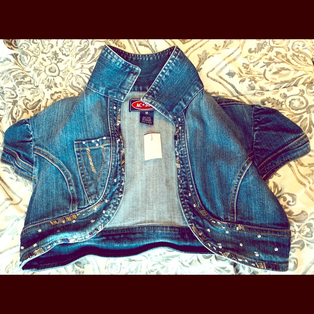 Denim half Sequin Jacket